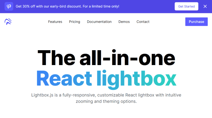 La page de destination du site Lightbox.js