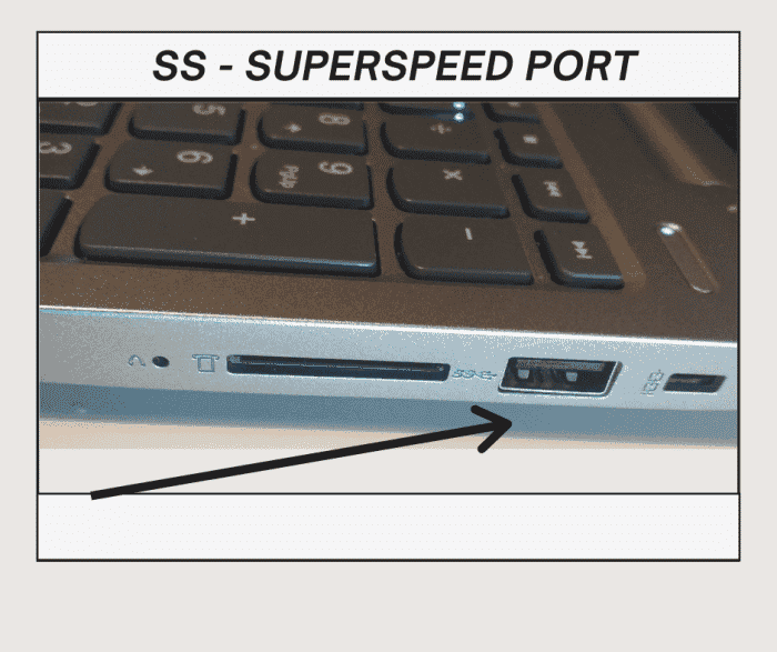 Vous verrez peut-être sur le côté de votre ordinateur portable la lettre SS.  Cela signifie super vitesse.