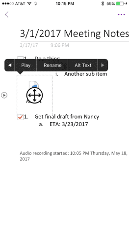 Appuyez sur l'icône du fichier audio, puis appuyez sur "Renommer."