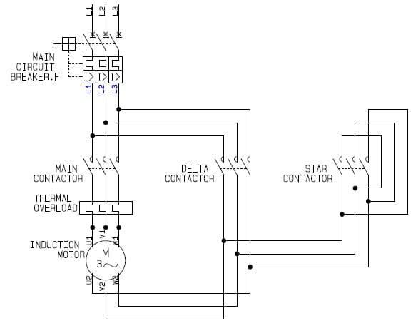 Circuit d'alimentation de commande de moteur étoile-triangle |  Source : dessin CAO d'ianjonas