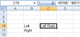 Utilisation de l'opérateur & et ajout d'espaces dans une formule dans Excel 2007 et Excel 2010.
