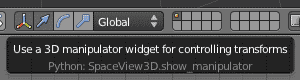Le widget de la barre d'outils du manipulateur 3D avec le mode de traduction actif.