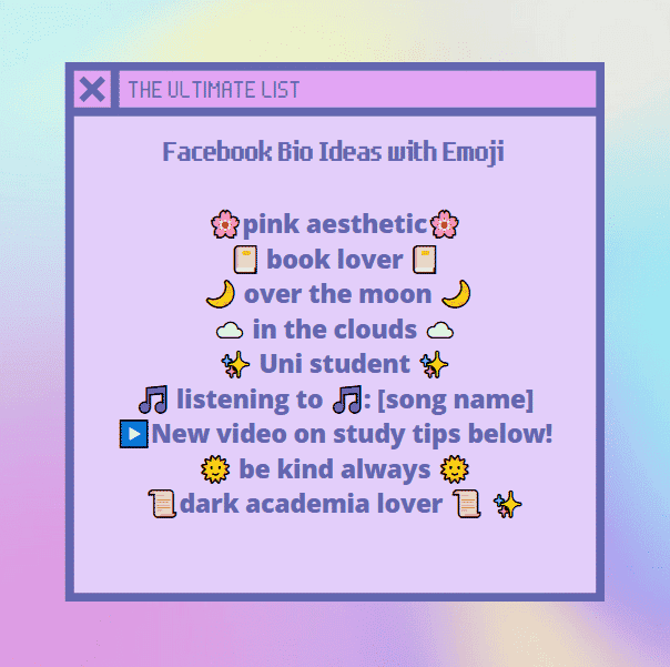 Voici quelques idées bio Facebook avec des décorations emoji également incorporées !