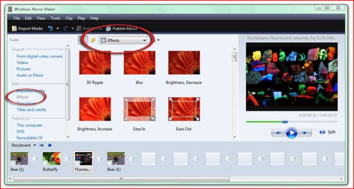 Choisissez parmi une large gamme d'effets de montage vidéo directement sur votre PC