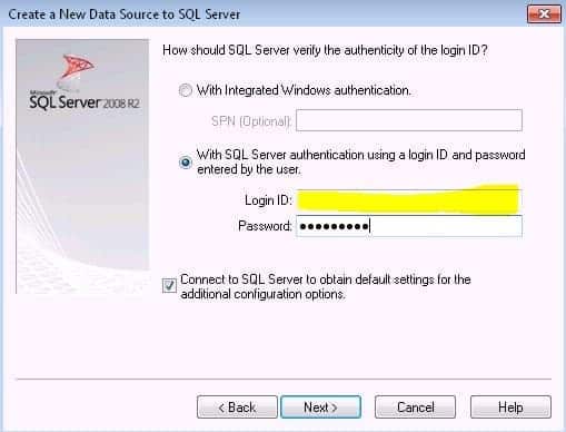 Fournir des informations d'authentification SQL Server