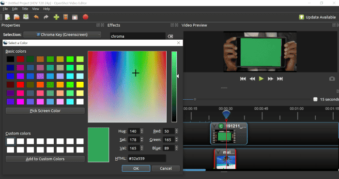 La fenêtre de sélection des couleurs aide le logiciel à identifier la couleur qui doit être isolée et supprimée