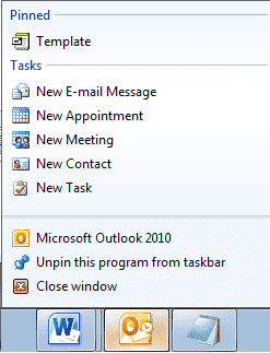Un modèle Outlook épinglé à votre barre des tâches pour vous permettre d'y accéder facilement.