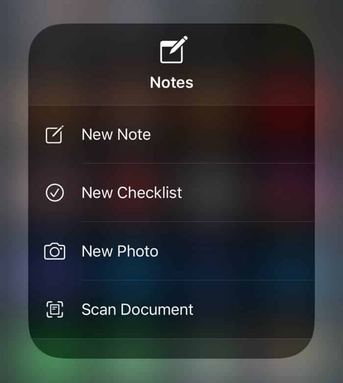 Appuyez et maintenez l'icône Notes dans Control Center pour quelques options de prise de notes rapides