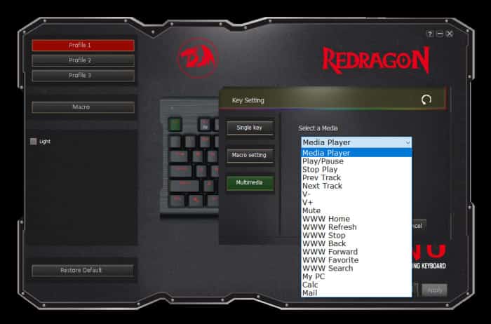 Le programme de configuration du logiciel Redragon.