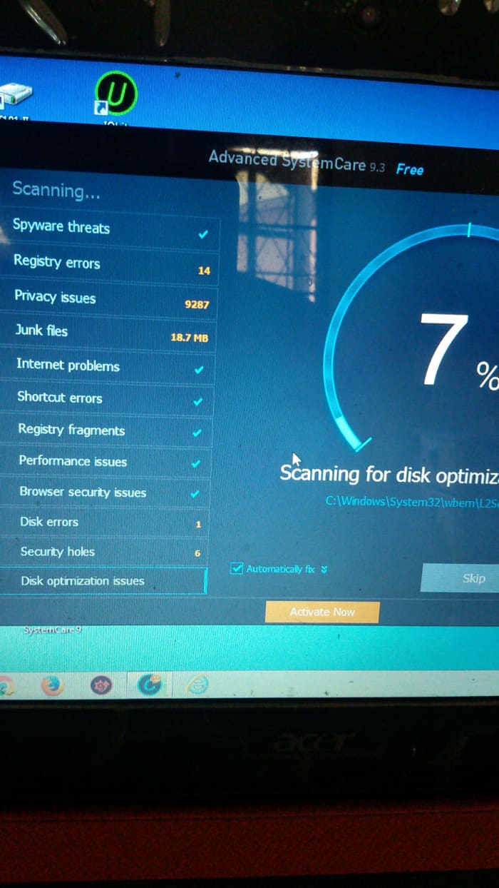 Capture d'écran d'Advanced System Care 9 sur mon ordinateur personnel
