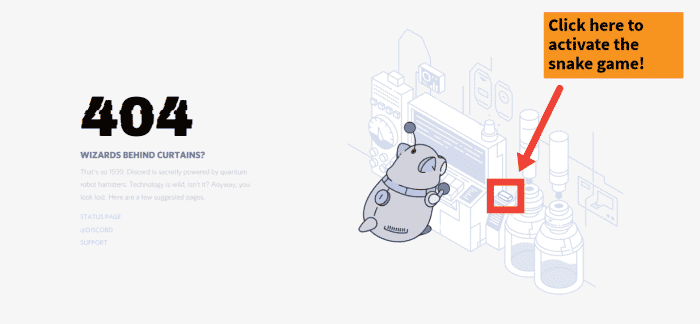 Une fois que vous êtes sur la page 404, cliquez simplement sur le bouton à côté du Robo-Hamster comme indiqué dans la capture d'écran.