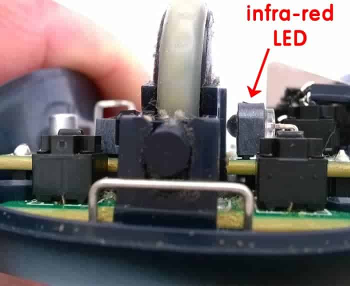 La LED infrarouge fait briller un faisceau à travers la roue