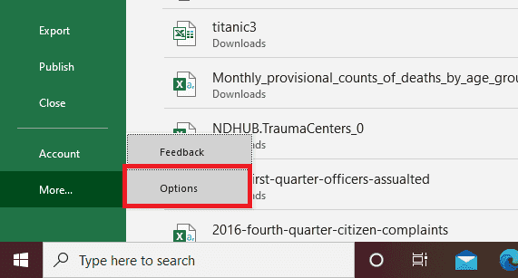 Le bouton d'options permet à un utilisateur d'Excel de voir les paramètres qui peuvent être modifiés pour personnaliser l'interface utilisateur d'Excel. 