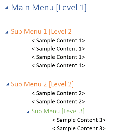 Structure de menu pliable à trois niveaux