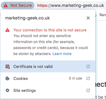Votre connexion à ce site n'est pas sécurisée
