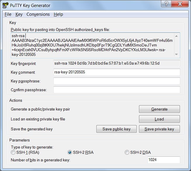 Puttygen peut être utilisé pour générer une paire de clés pour l'authentification.