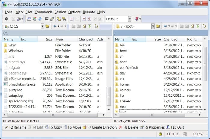 L'interface WinSCP est très similaire à l'explorateur Windows.