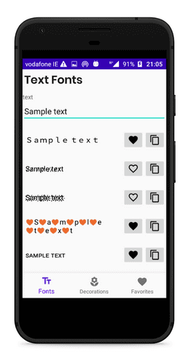 Une capture d'écran de l'application Android Fonts Generator. 