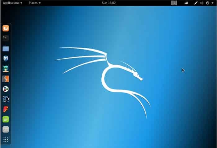 Environnement de bureau Kali Linux GUI.