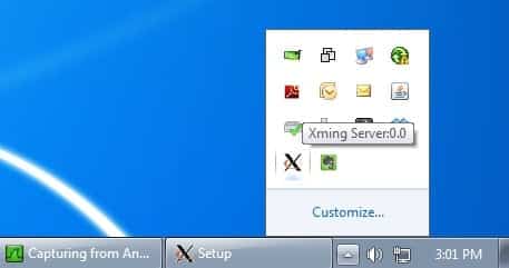 Lorsque Xming est en cours d'exécution, l'icône apparaît dans la barre d'état système.