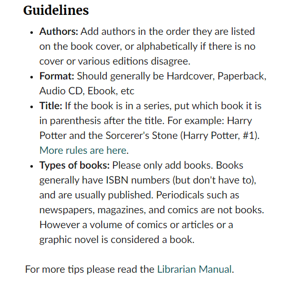 Consignes pour l'ajout manuel d'un nouveau livre sur Goodreads