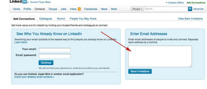 C'est ici que vous pouvez demander aux gens de rejoindre votre réseau sans leur envoyer un e-mail individuellement.
