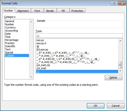 Comment utiliser le formatage personnalisé pour masquer le contenu d'une cellule dans Excel 2007 et Excel 2010.