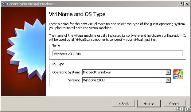Nommer une nouvelle machine virtuelle et choisir le système d'exploitation et la version