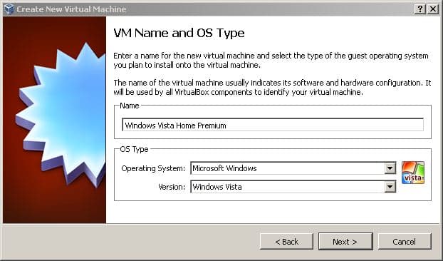 Nommer la machine virtuelle et choisir le système d'exploitation et la version.