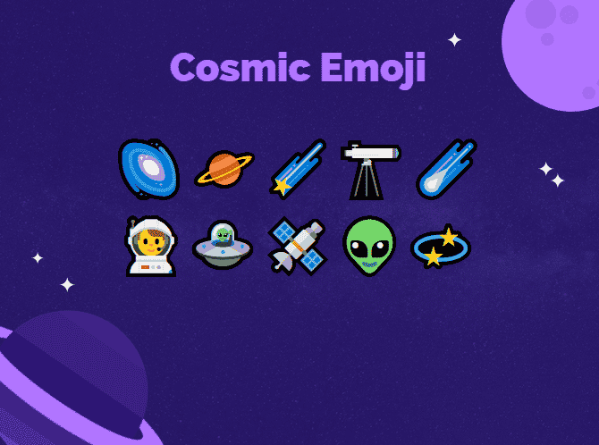 Voici quelques exemples d'emoji cosmiques !