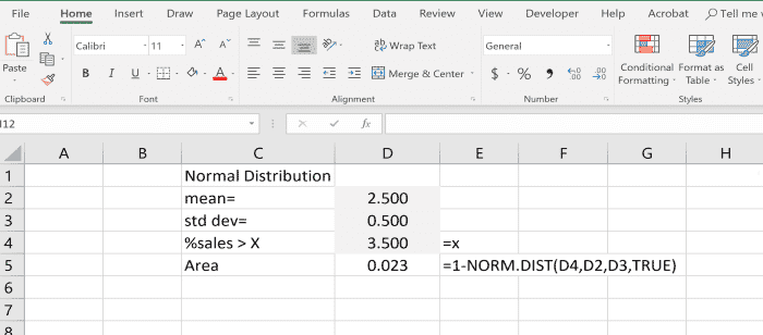 Notez que l'exemple ci-dessus montre les références de cellule dans la fonction au lieu des nombres réels.  Lorsque vous créez votre fonction Excel, vous pouvez cliquer dans la cellule de la valeur souhaitée au lieu de taper la valeur réelle pour créer la fonction plus rapidement.
