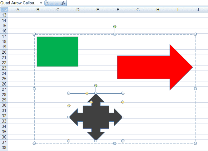 Figure 8 : Sélection d'une seule forme dans un groupe dans Excel 2007 et Excel 2010.