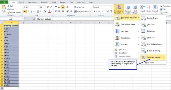 MS Excel - Mettre en surbrillance les valeurs en double