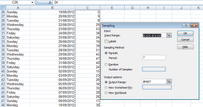 Création d'un échantillon de données pour chaque samedi de la semaine dans Excel 2007 et Excel 2010.