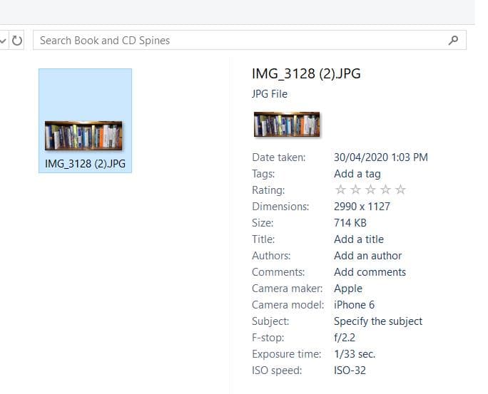 Affichage des métadonnées du fichier JPEG dans Windows 10