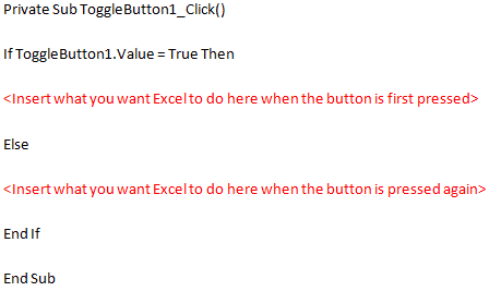 Code Visual Basic qui vous permet d'ajouter des actions sélectionnables à votre bouton bascule dans Excel 2007 et Excel 2010.