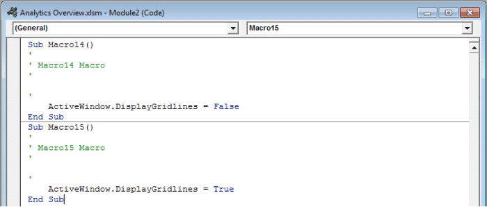 Module qui contient le code Visual Basic pour votre bouton bascule dans Excel 2007 et Excel 2010.