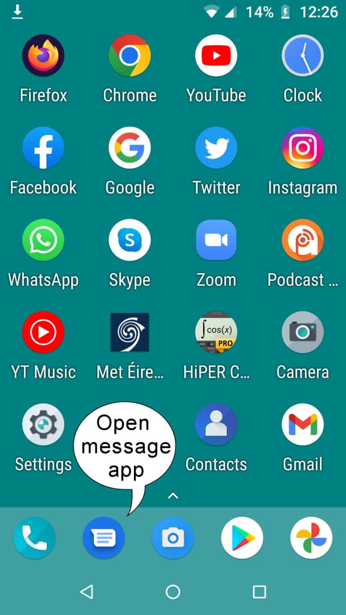 Ouvrez l'application de messagerie sur votre téléphone.  L'emplacement de l'icône sur l'écran peut être différent de cette image, selon la disposition de vos icônes.