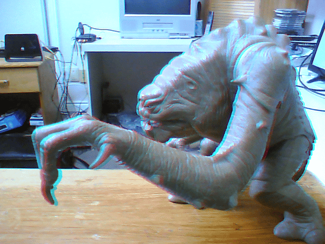 Image 3D d'une créature de Star Wars.  La photo a été prise avec la webcam de mon ordinateur portable.