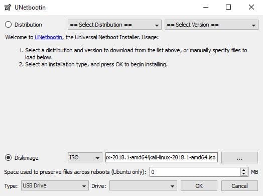 Utilisez le programme UNetbootin pour charger Kali sur une clé USB.
