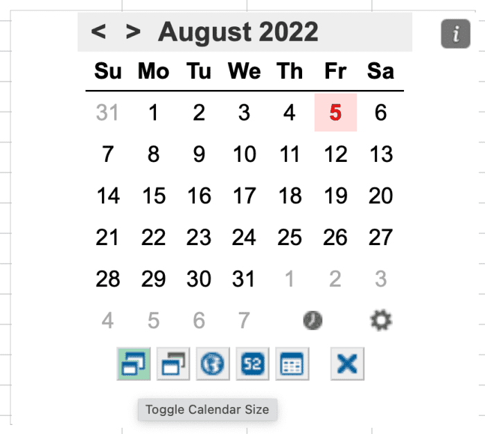 Au bas du calendrier, il y a plusieurs icônes représentant les paramètres du calendrier. 