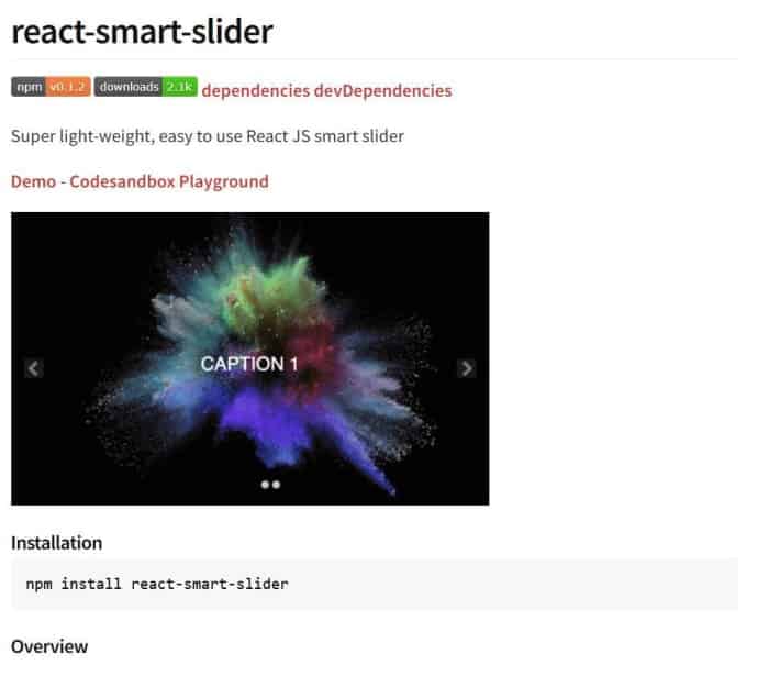 React Smart Slider est un package NPM qui fournit une fonctionnalité de diaporama.