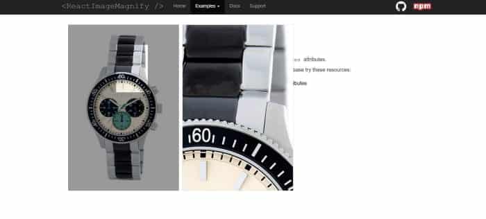 Voici une démo sympa utilisant une photo de produit, remarquez comment le composant zoome sur les détails de la montre.