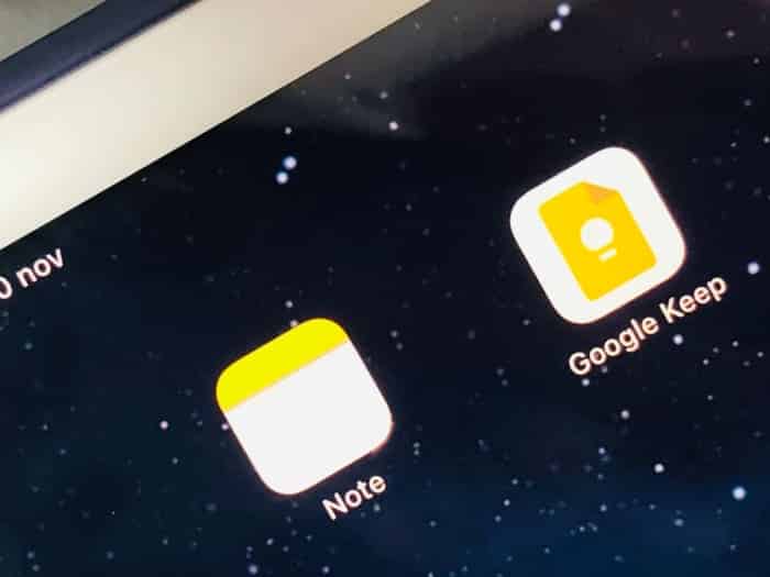Apple Notes et icônes Google Keep sur iOS