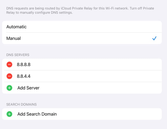 Une configuration Google DNS sur iPad pour une connexion WiFI