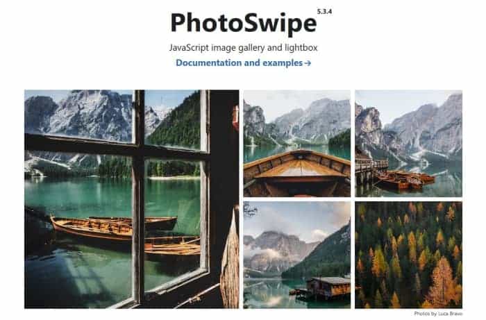 PhotoSwipe organise également vos images dans un format de type grille et dispose également d'une lightbox intégrée.