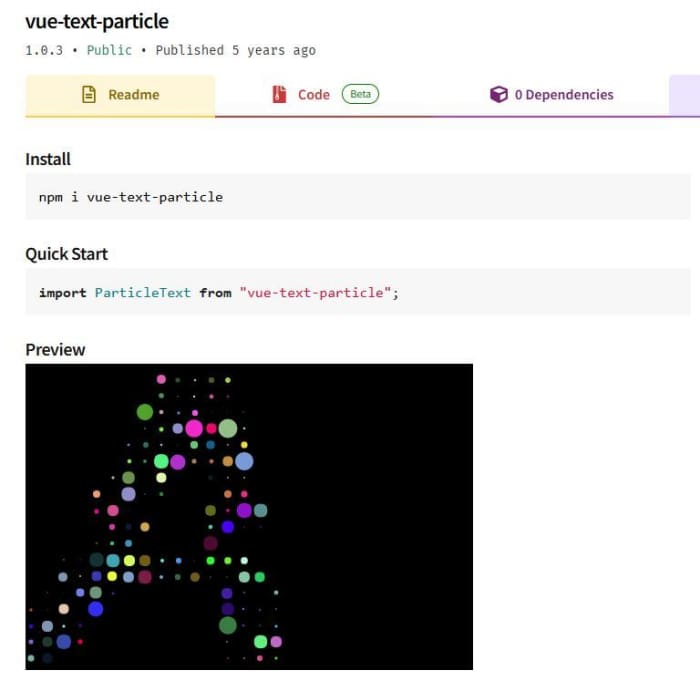 Vue Text Particle est une bibliothèque sympa pour ajouter des animations de particules de texte !