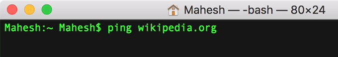 ping sur wikipedia.org dans la fenêtre du terminal